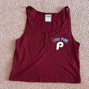 Victoria's Secret PINK Burgundy Tank Top with White & Light Blue Logo size Xs
